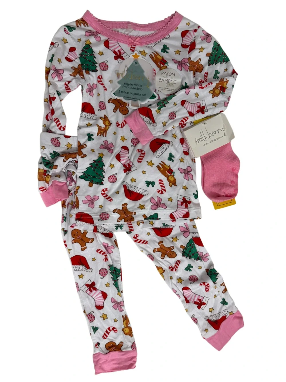 Milkberry Girls Bamboo Holiday Gingerbread Pajama Set